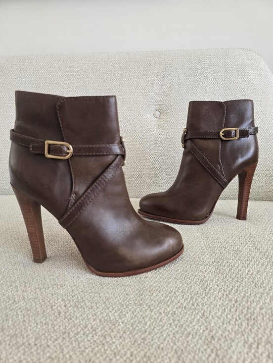 Shoes - Tory Burch Dorese Brown Leather Platform Stiletto Ankle Booties, Size 7.5